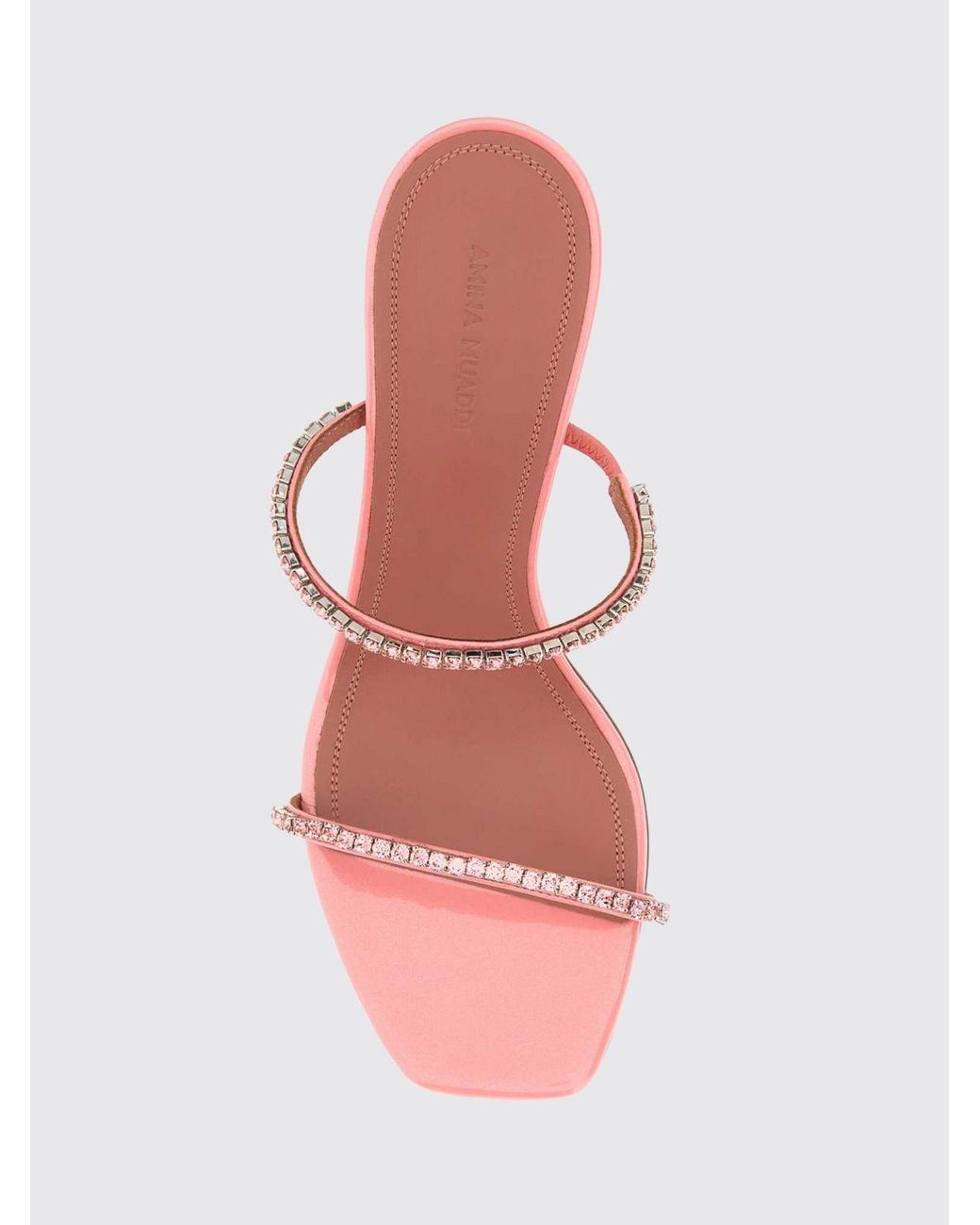 AMINA MUADDI Pink Patent Leather Gilda Mules With Crystals