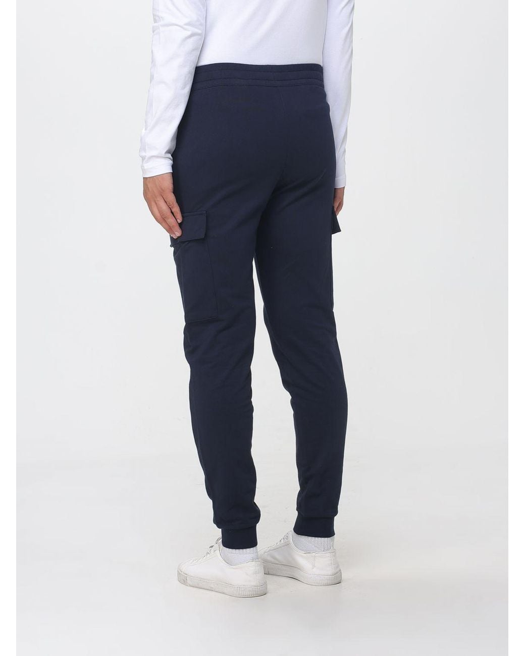 EA7 Blue Cotton Jersey Cargo Jogging Trousers With Contrast Logo for men