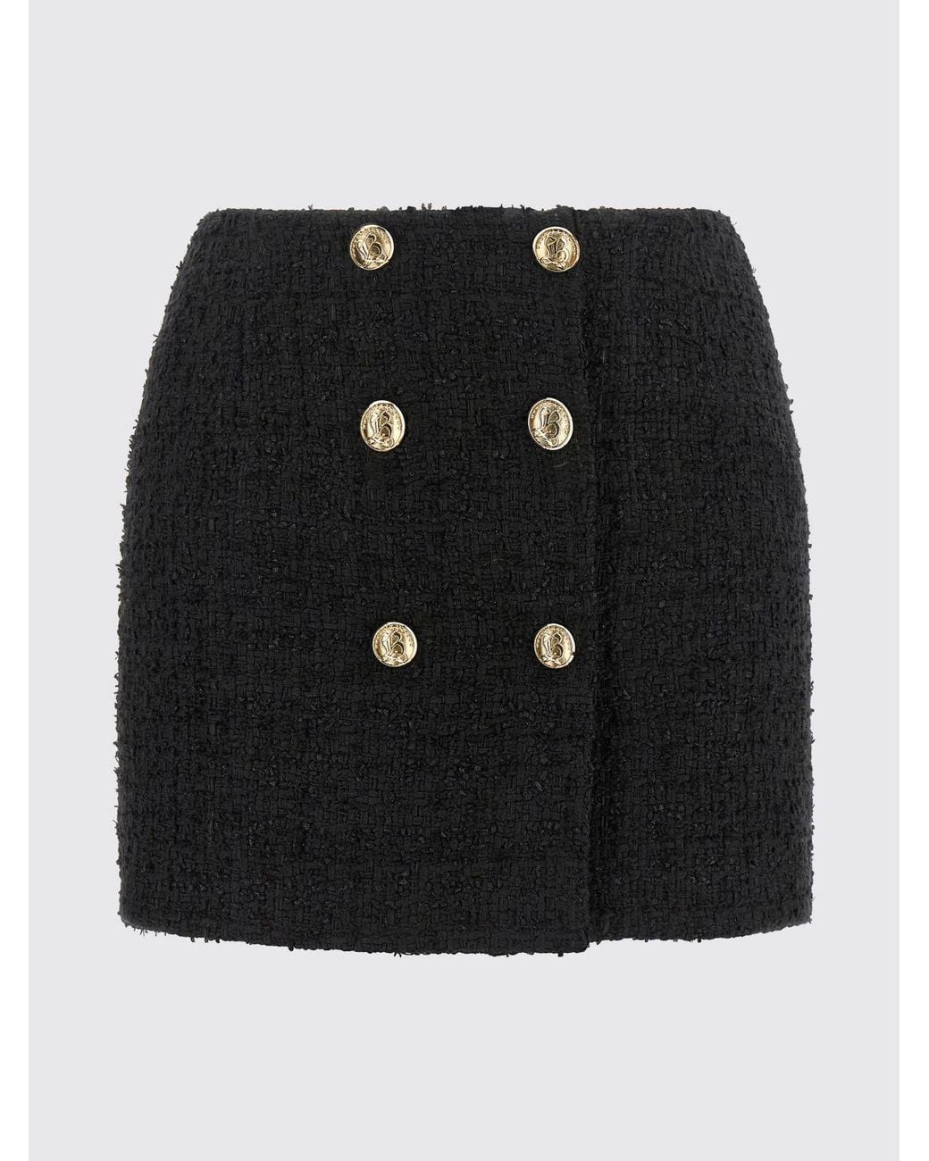 Balmain Black High-Waisted Cotton-Blend Pencil Mini Skirt With Buttons