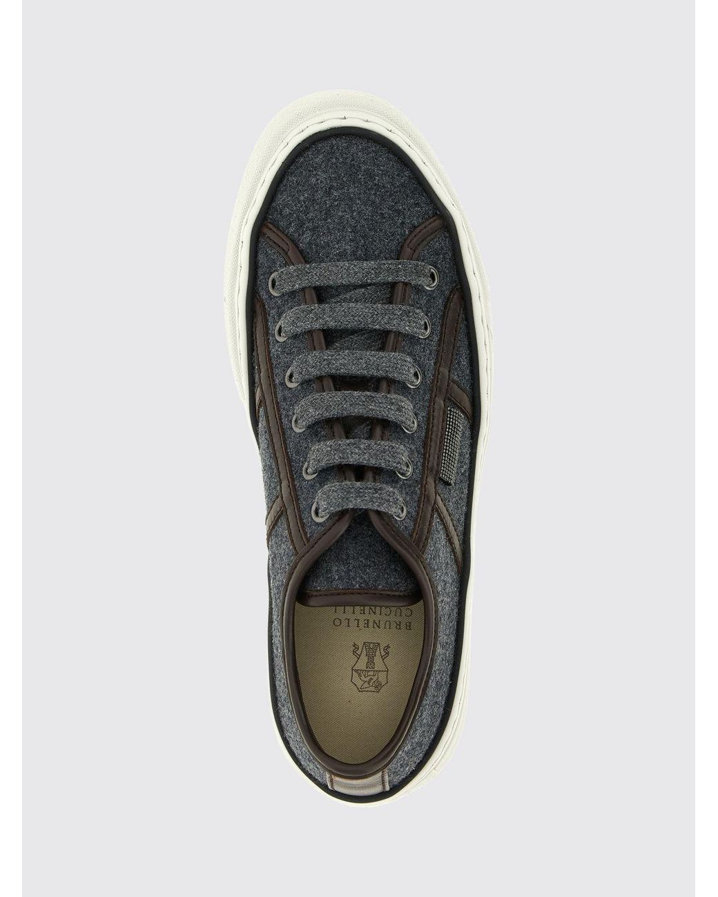 Brunello Cucinelli White Virgin Wool Platform Sneakers With Monili Embellishment