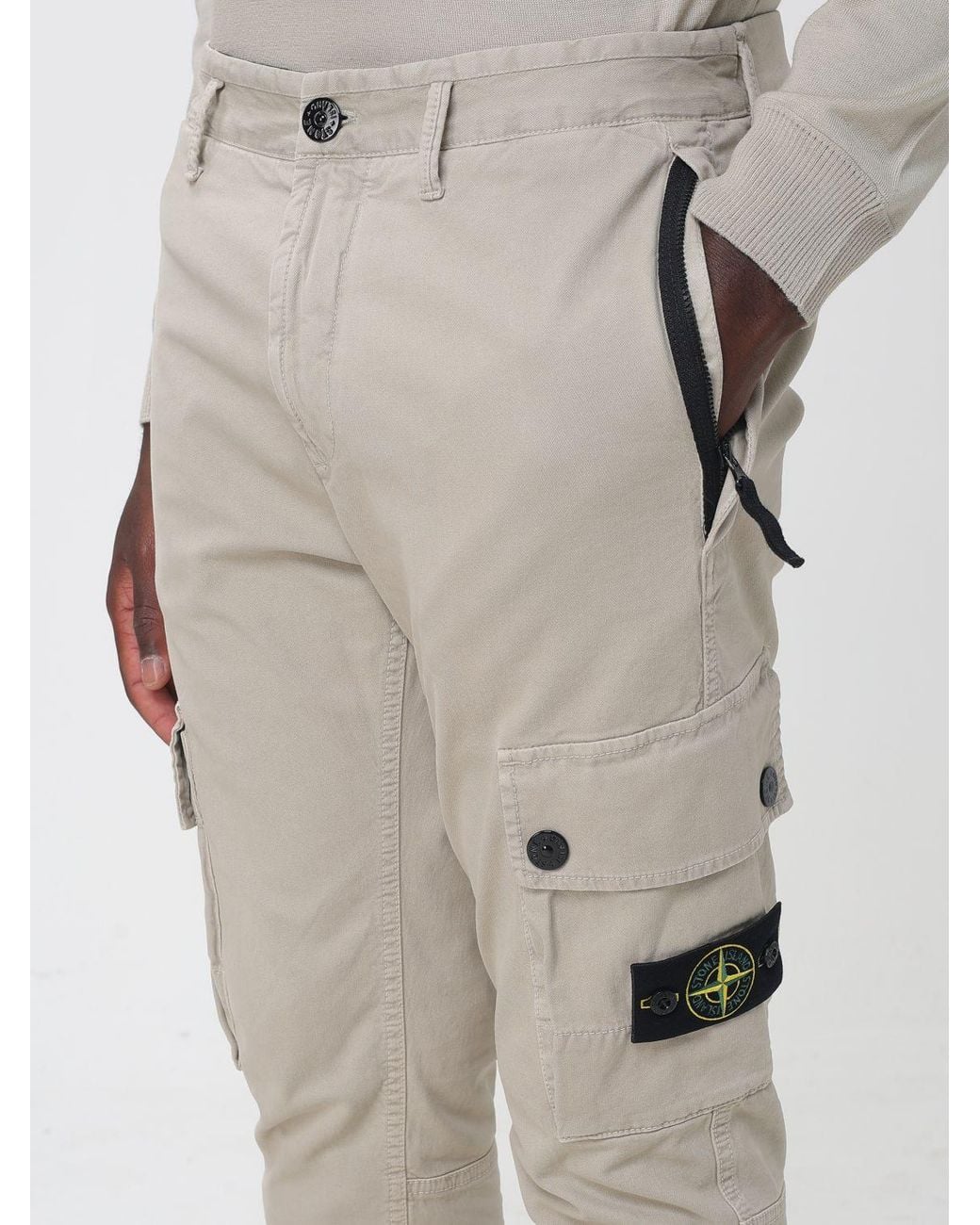 Stone Island Natural Stretch Organic Cotton Cargo Trousers With Compass Logo for men