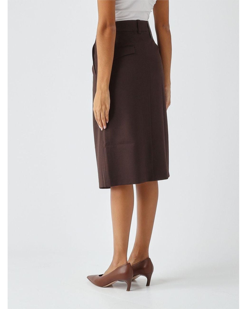 Pinko Brown High-Waisted Crêpe Wrap Midi Skirt With Front Slit