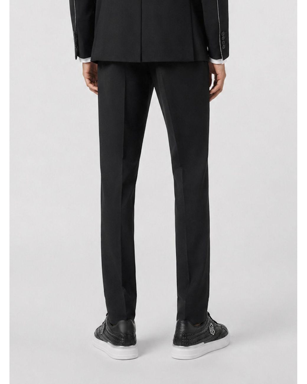 Philipp Plein Black Pleated Wool Blend Chino Trousers With A Mid-Rise Waist for men