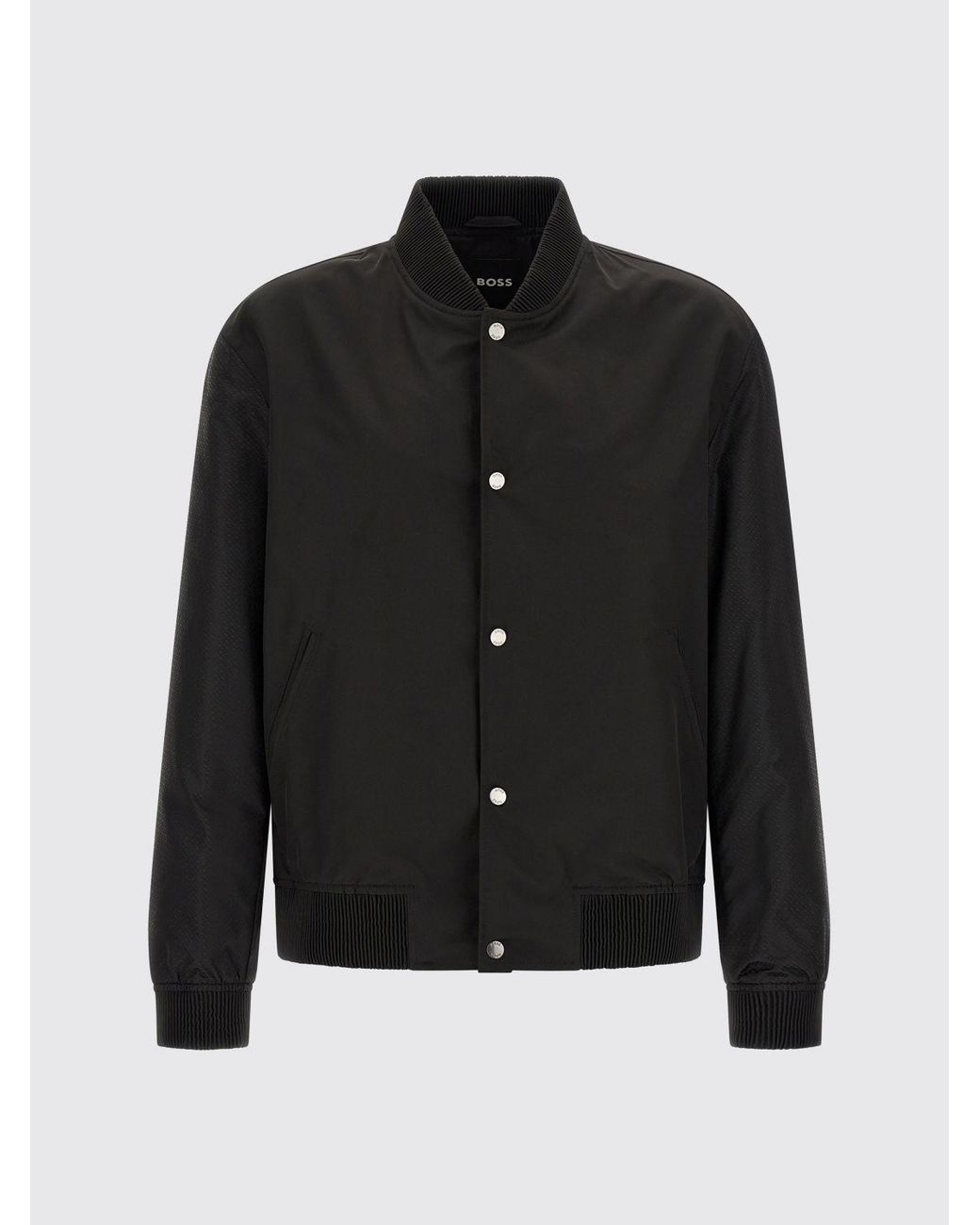 Boss Black Technical Fabric Varsity Bomber Jacket With Button Closure for men