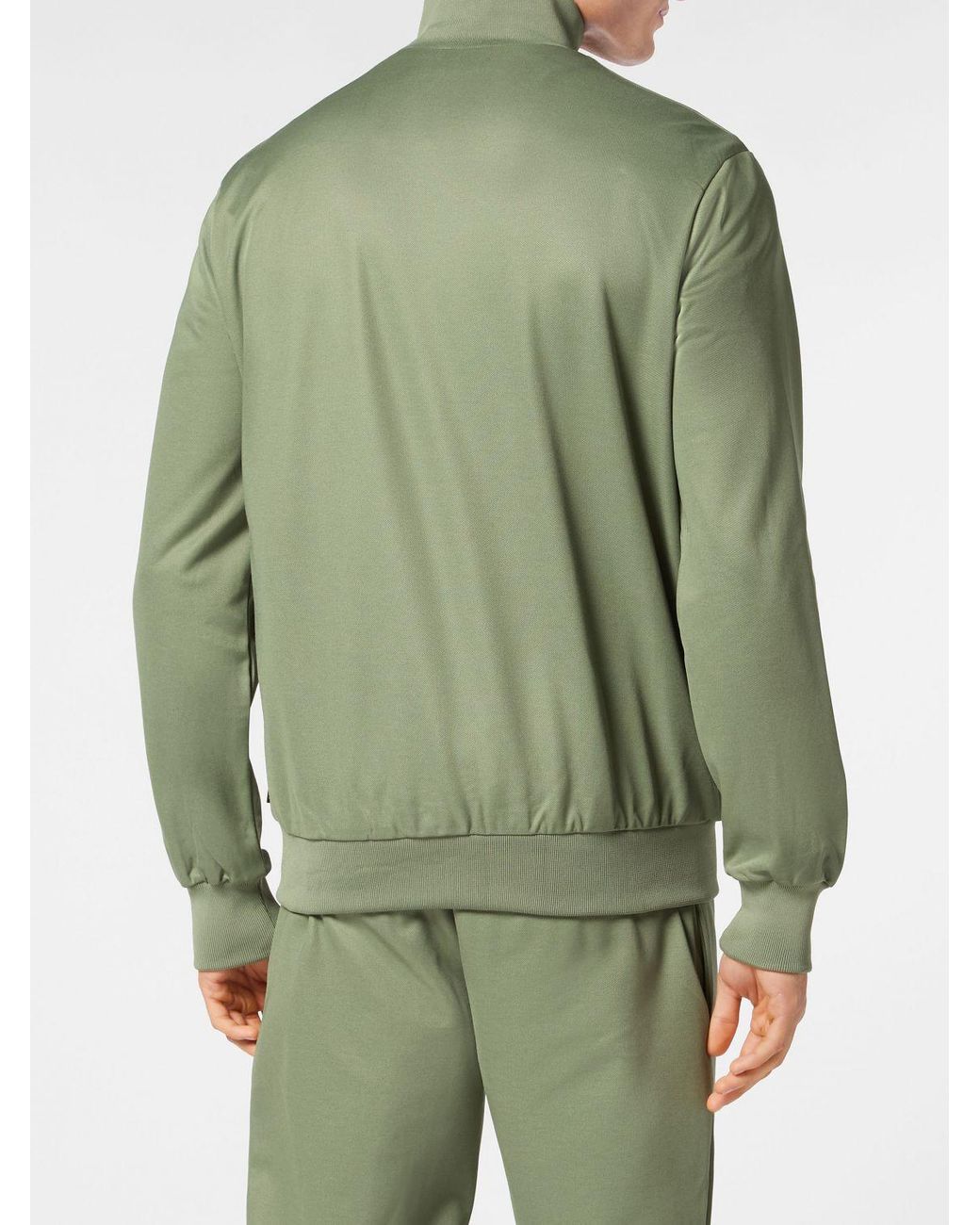 Philipp Plein Green Cotton-Blend High Neck Zip Sweatshirt With Applied Logo for men