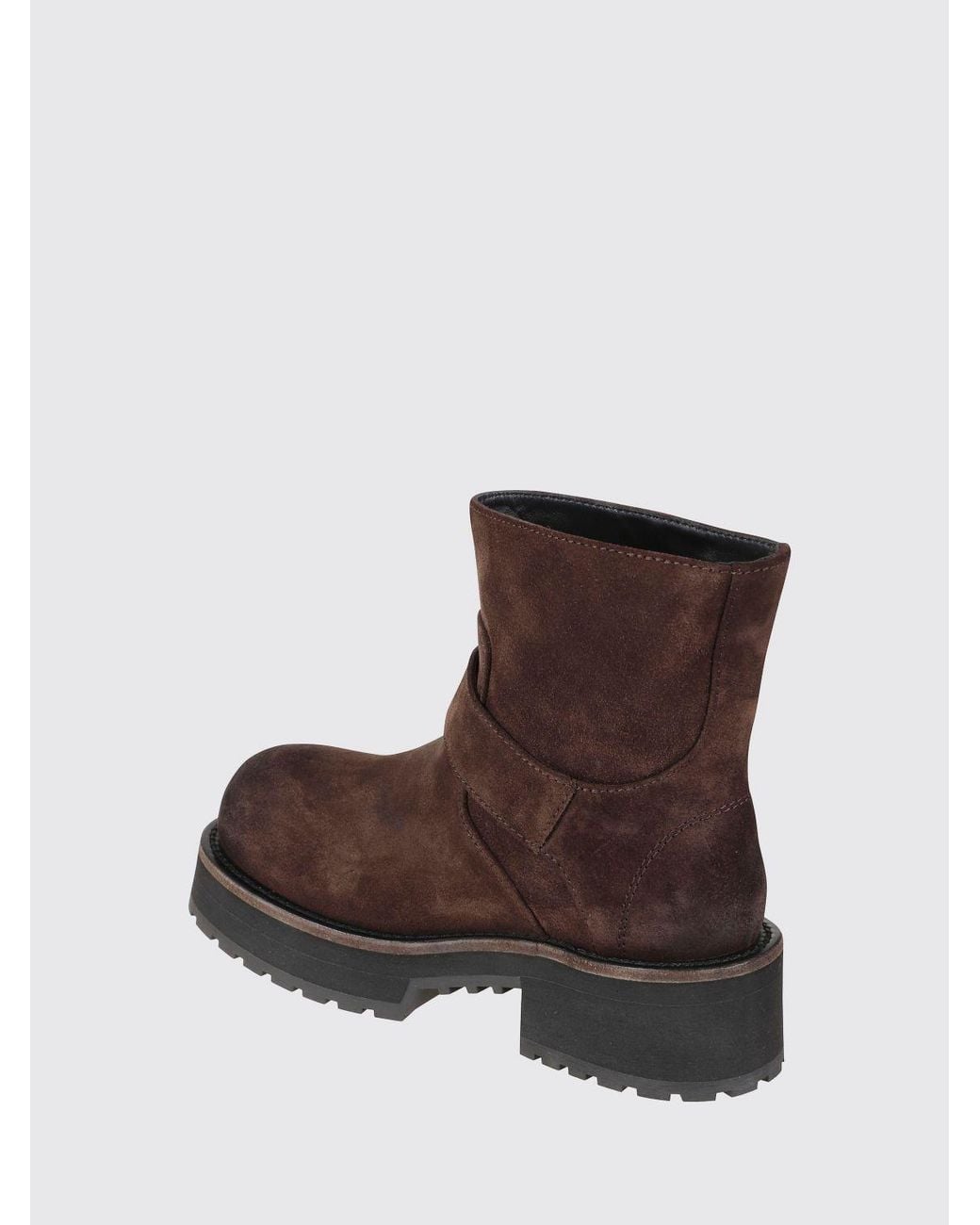Balenciaga Brown Suede Calfskin Biker Boots With Lug Sole