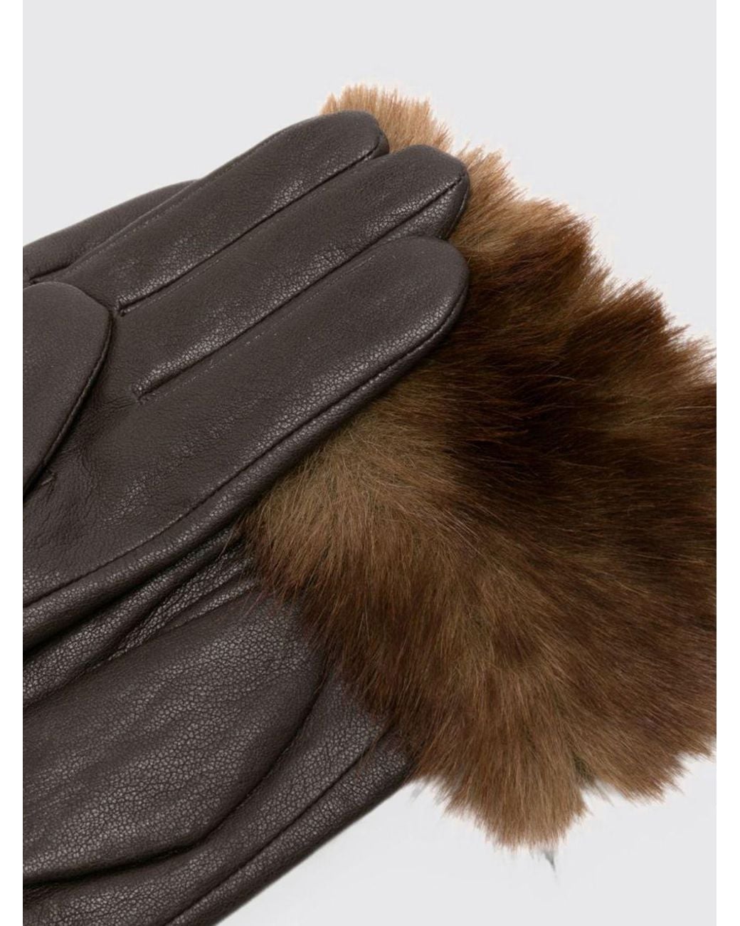 Apparis Brown Faux Leather Gloves With Faux Fur Details
