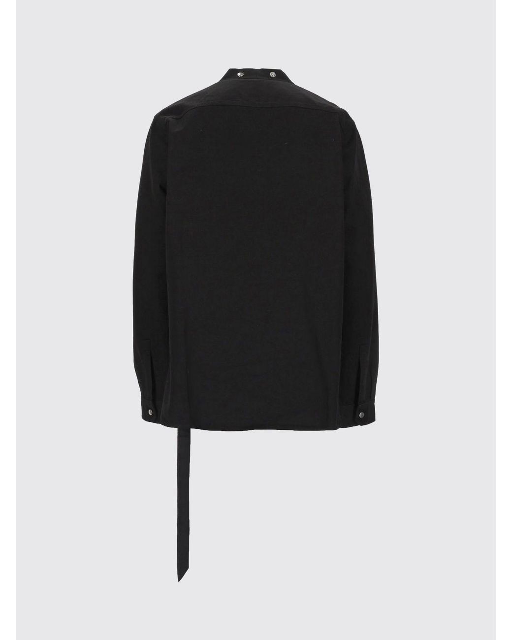 Rick Owens Black Long-Sleeved V-Neck Cotton Shirt With Button Closure for men