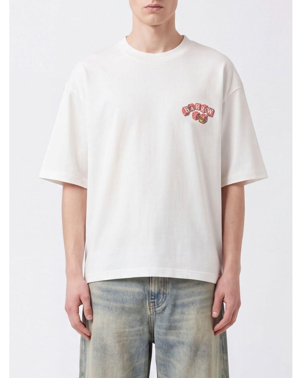 Barrow White Relaxed Fit Cotton T-Shirt With Contrasting Logo for men