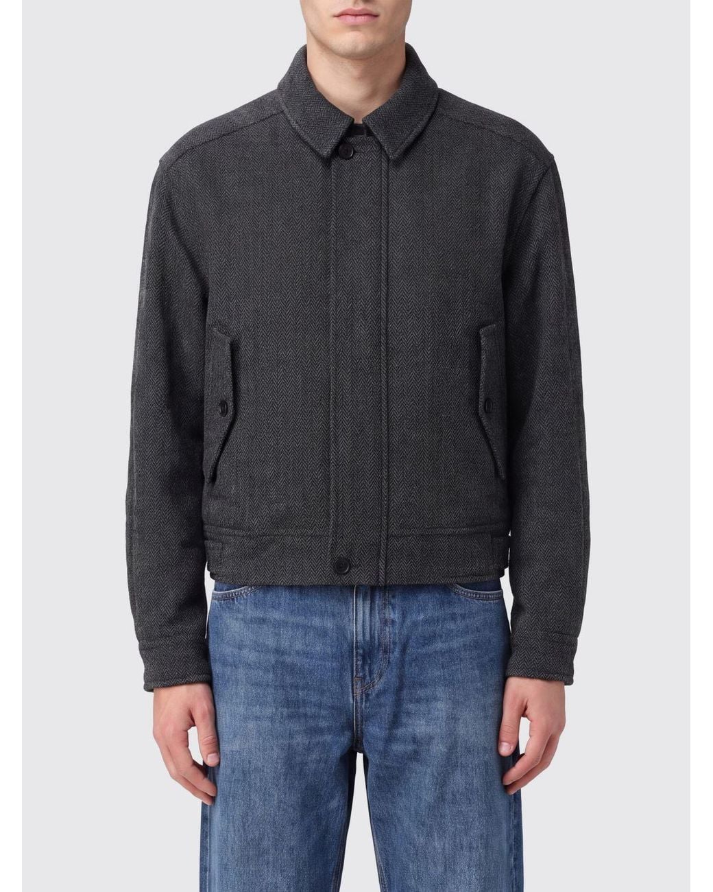 sunflower Black Wool-Blend Shirt Jacket With Patch Pockets for men