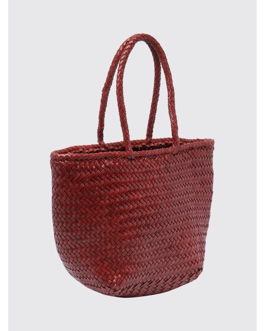 Dragon Diffusion Red Grace Woven Leather Tote Bag With Double Handle