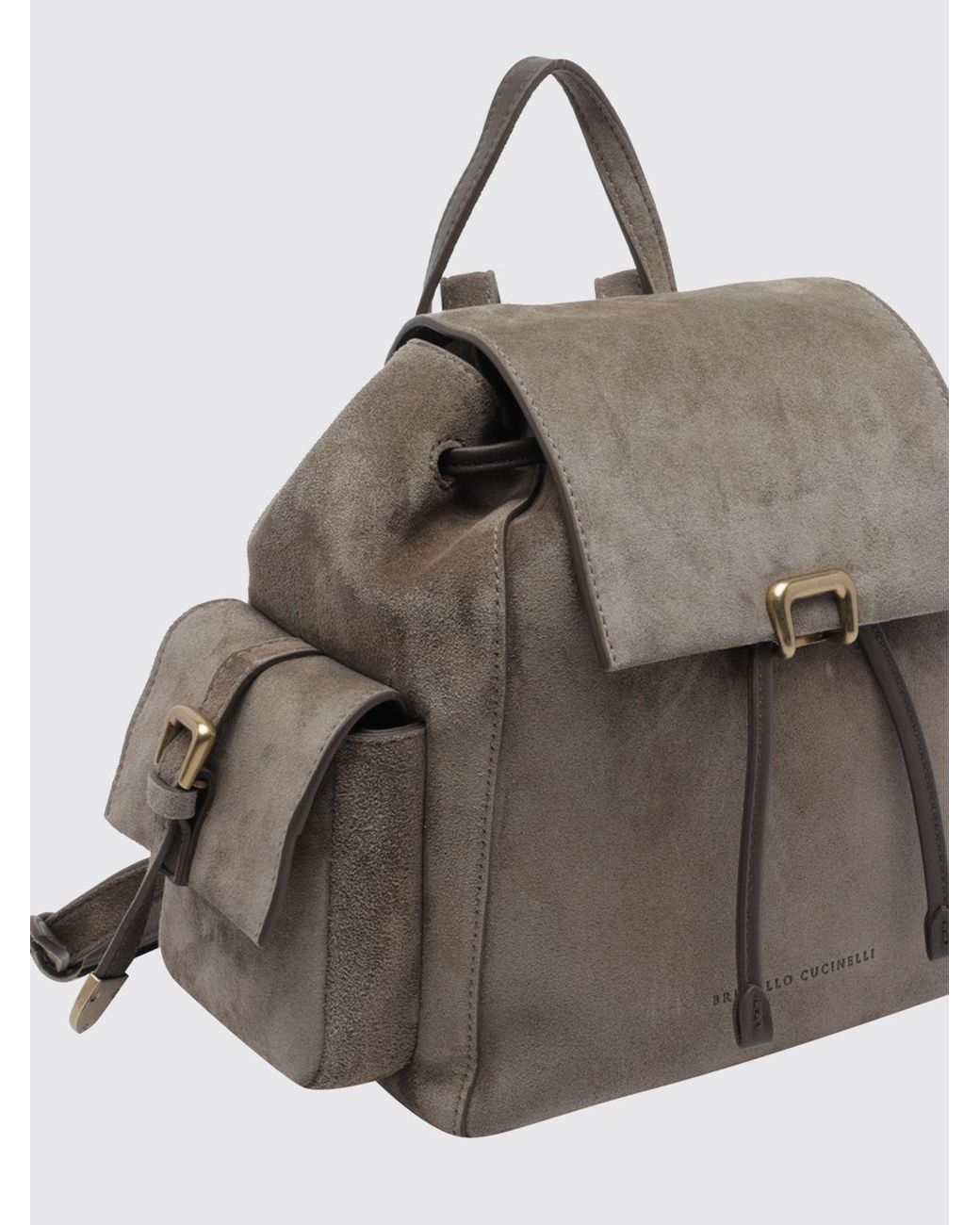 Brunello Cucinelli Gray Small Suede Backpack With Drawstring Closure And Monili
