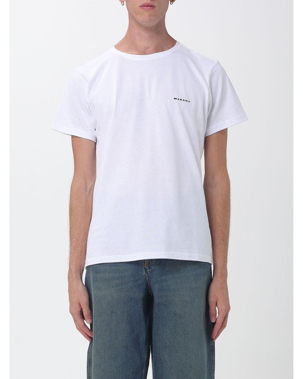 Isabel Marant White Crewneck Cotton T-Shirt With Contrast Logo And Dropped Shoulders for men