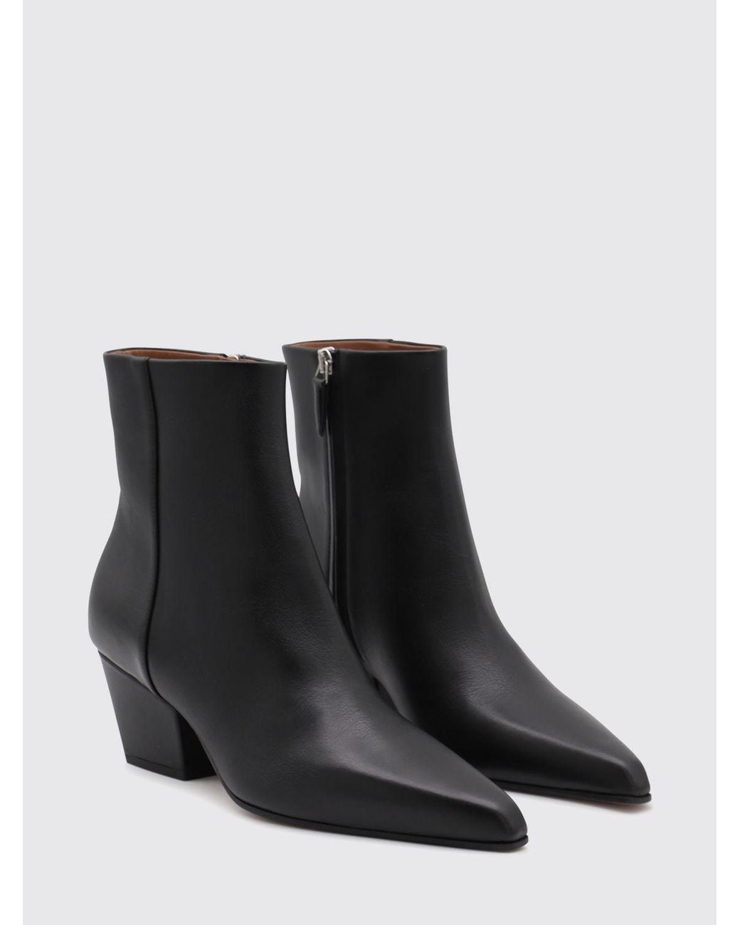 Paris Texas Black Jane Calf Leather Western Ankle Boots With Chunky Heel