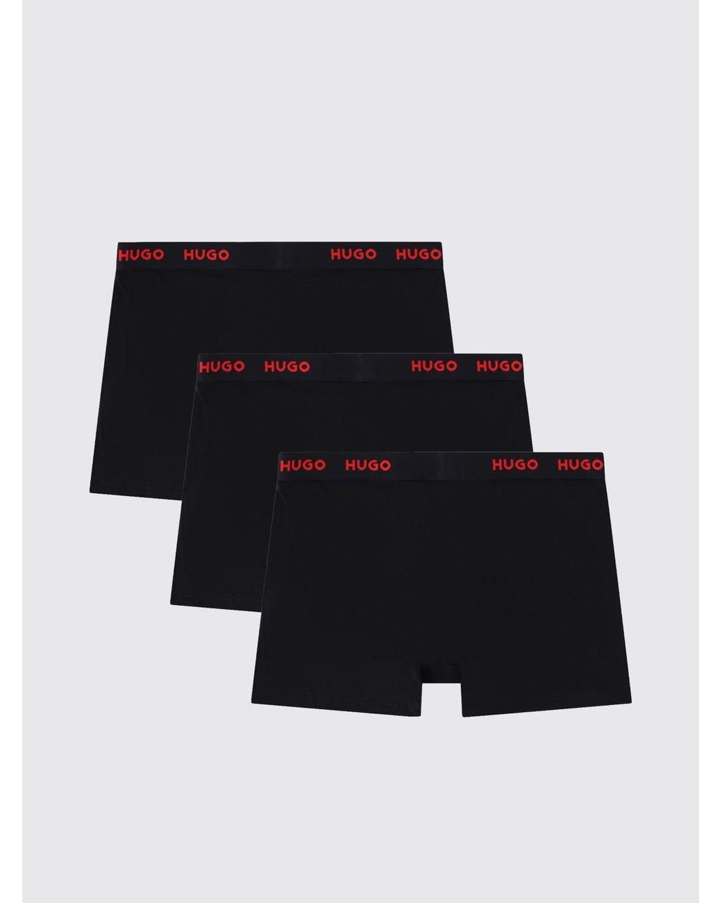 HUGO Black Set Of Three Cotton Boxer Trunks With Logo Waistband for men