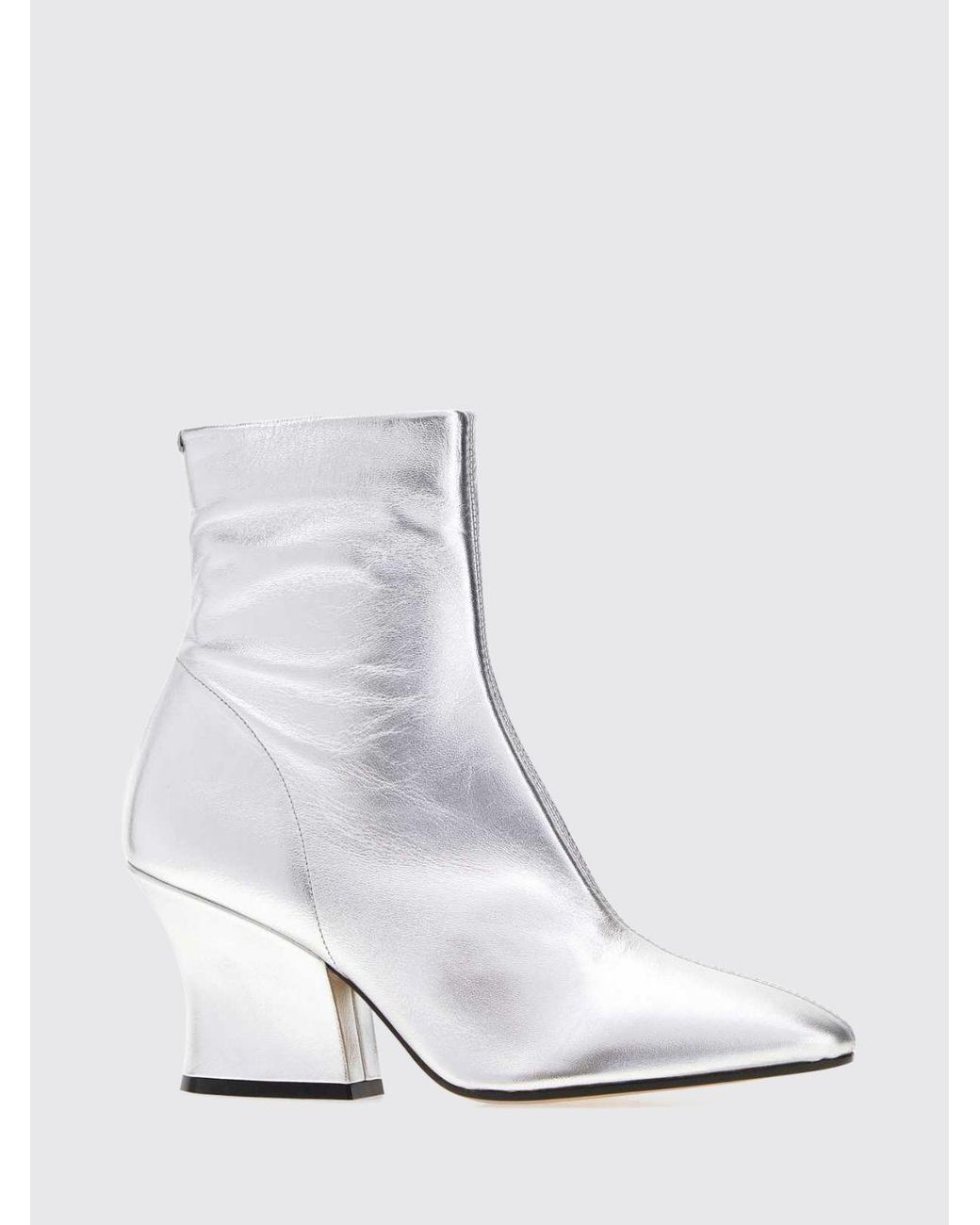 Jil Sander White Laminated Calfskin Ankle Boots With Almond Toe And Mid Heel