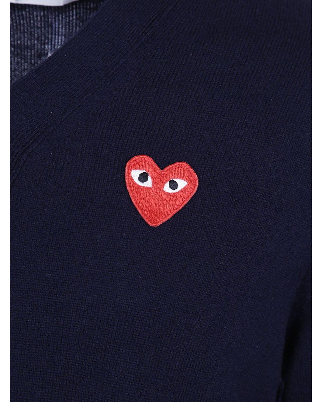 COMME DES GARÇONS PLAY Blue Comme Des GarÇ Ons Play V-Neck Wool Cardigan With An Embroidered Logo for men