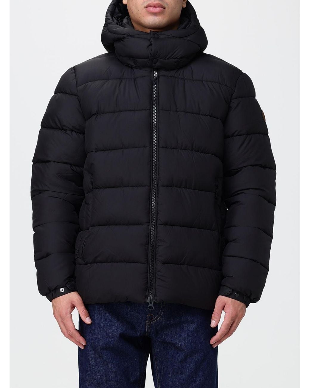 Save The Duck Blue Quilted Nylon Puffer Jacket With Hood And Slit Pockets for men