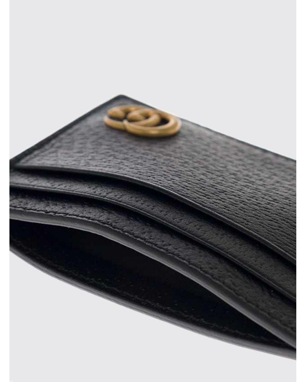 Gucci White Gg Marmont Pebbled Leather Card Holder With Double G Logo for men