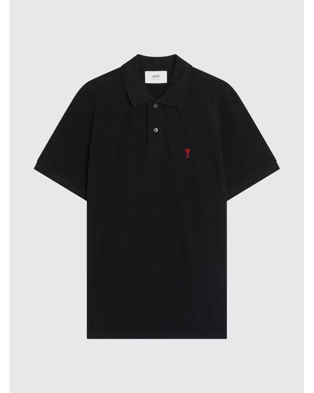 AMI Black Short-Sleeved Polo Shirt for men