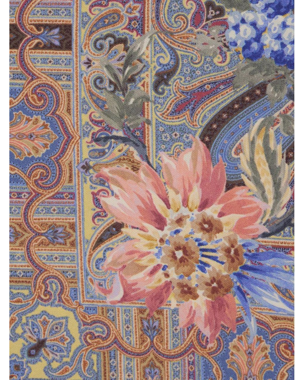 Etro Blue Pure Silk Scarf With Paisley And Floral Print