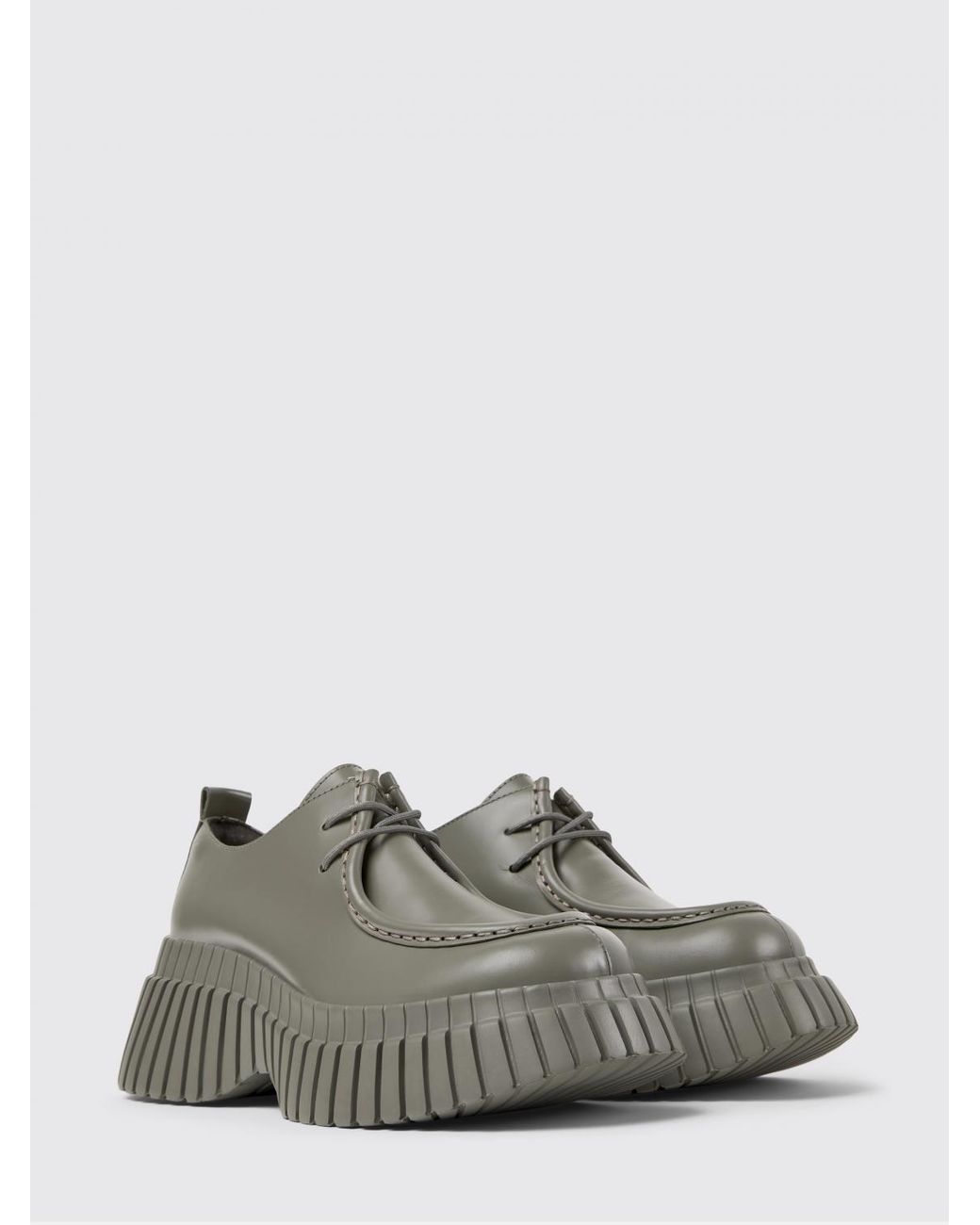 Camper Gray Pix Bcn Brushed Leather Platform Derby