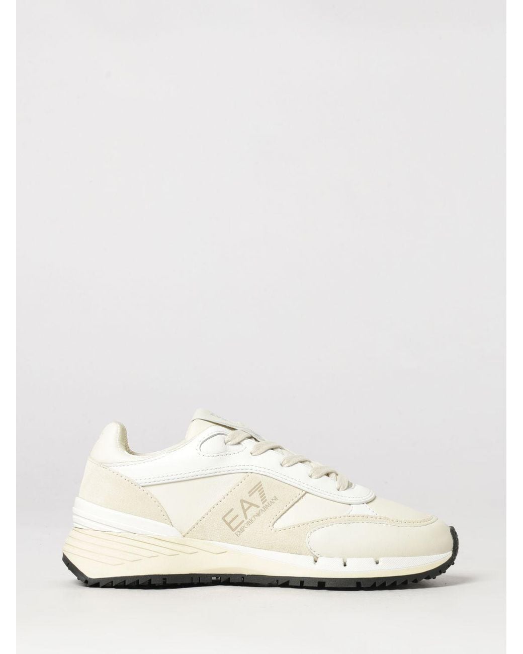 EA7 White Bicolour Leather Low Top Sneakers With Printed Logo And Serrated Sole for men