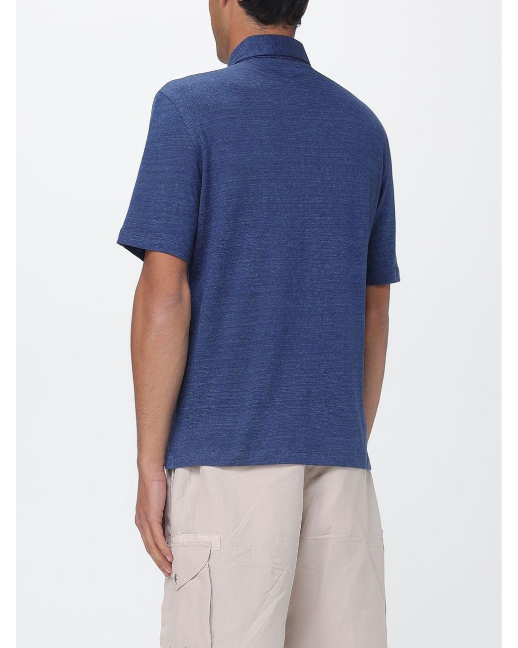 Brunello Cucinelli Blue Linen And Cotton Polo Shirt for men