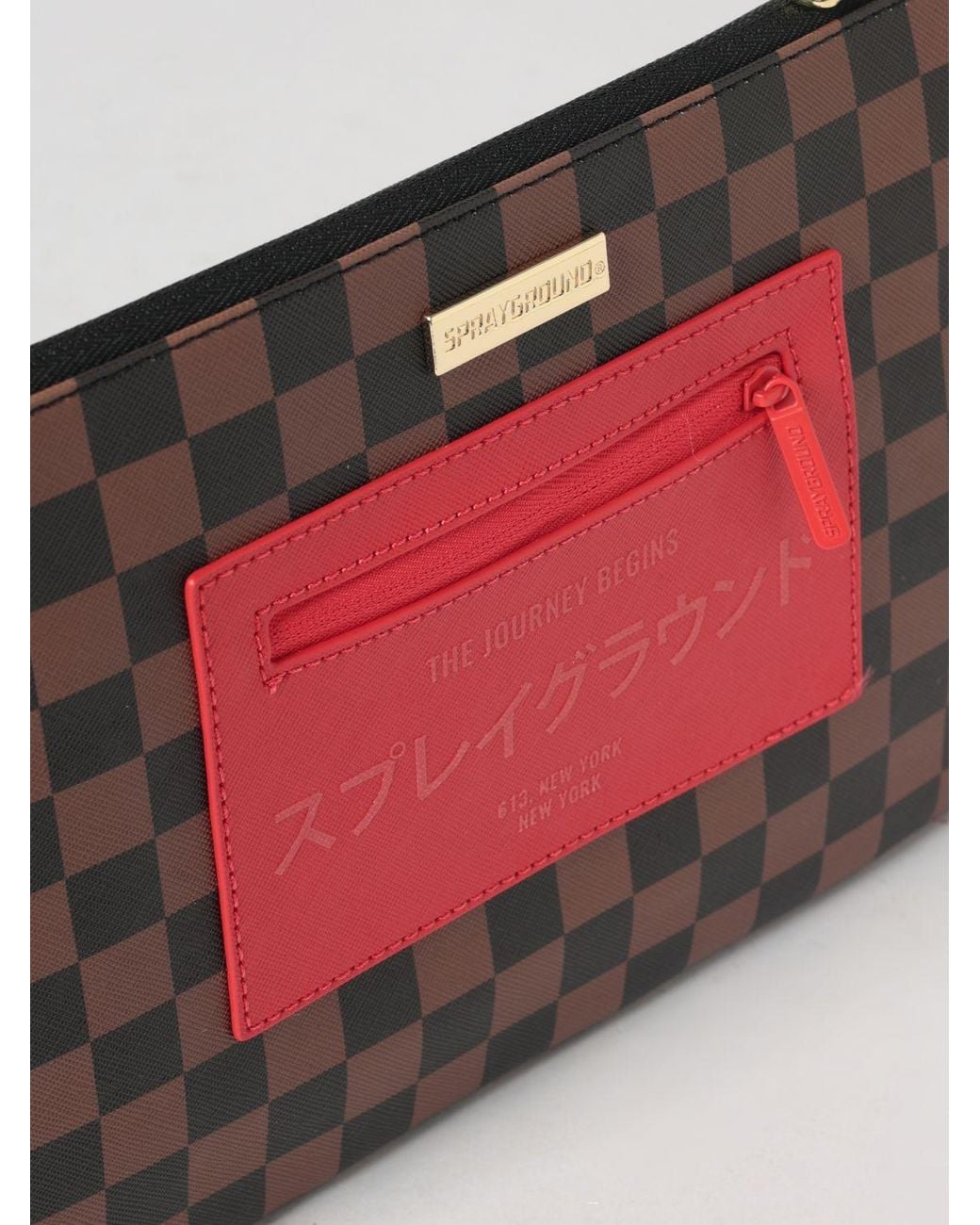 Sprayground Red Saffiano Coated Cotton Pouch With Check Pattern for men