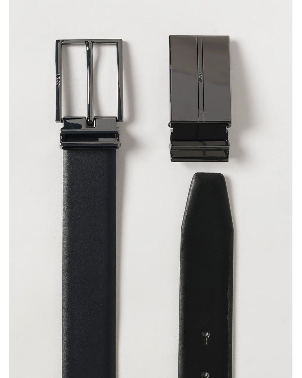 Boss Black Reversible Smooth Leather Belt With Logo Pin Buckle for men