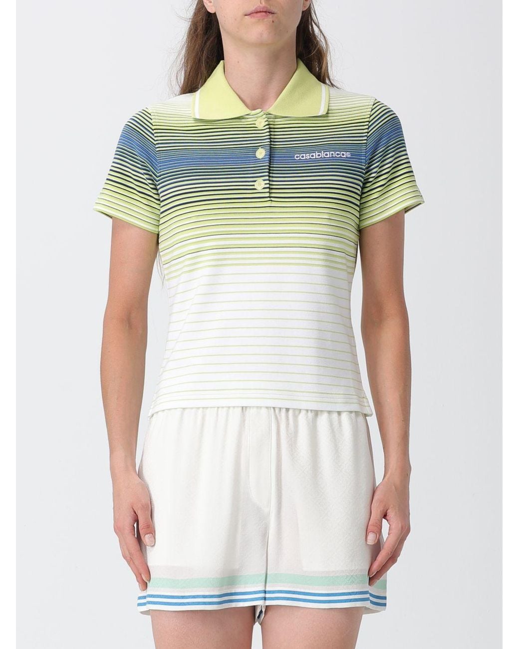 Casablanca Green Striped Cotton Polo Shirt With Contrast Logo
