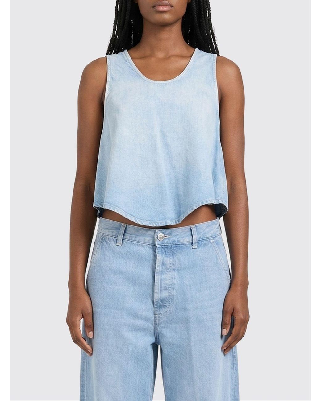 Dondup Blue Denim Effect Lyocell Top