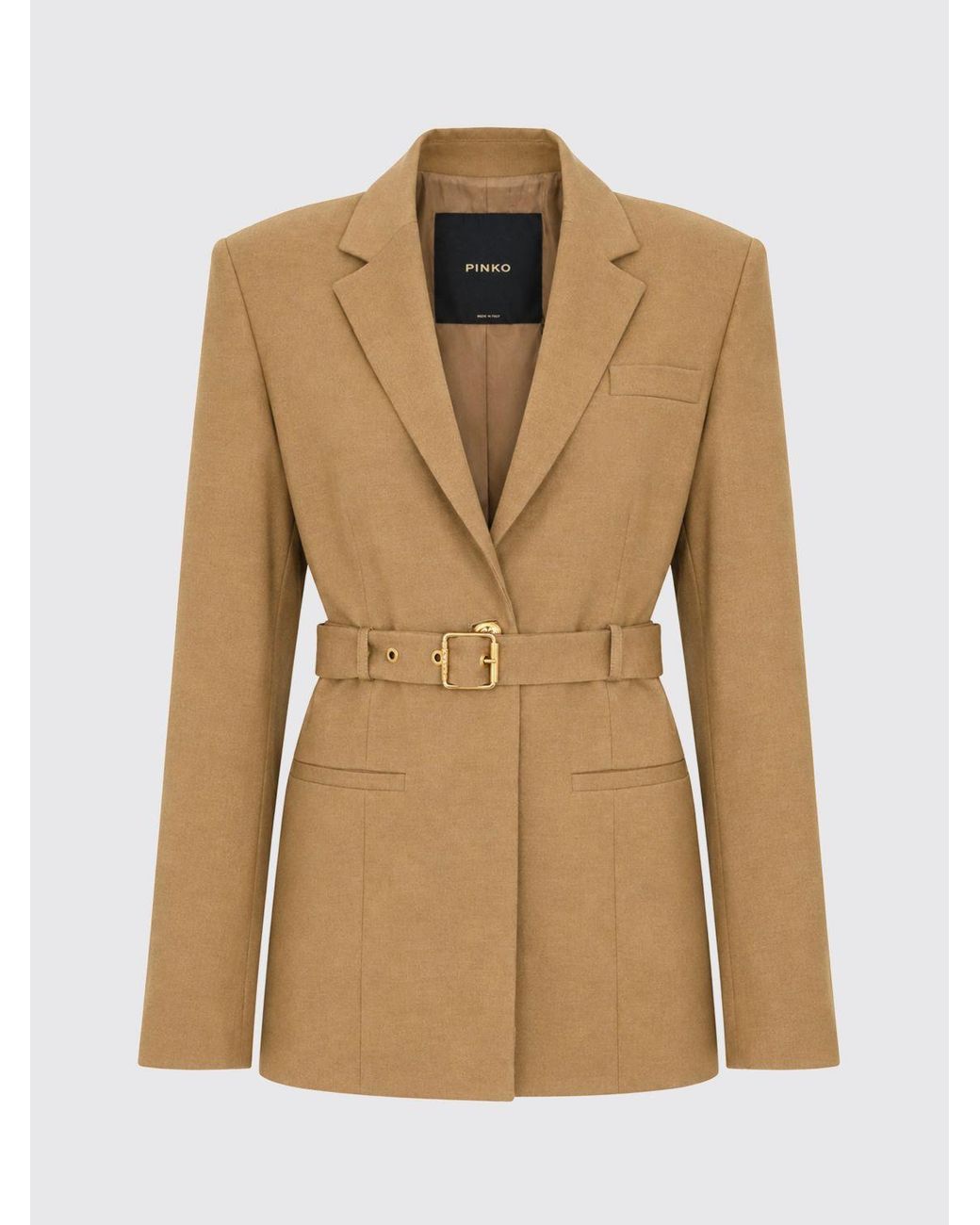Pinko Natural Slim Fit Single-Breasted Wool Blend Blazer With Waist Belt