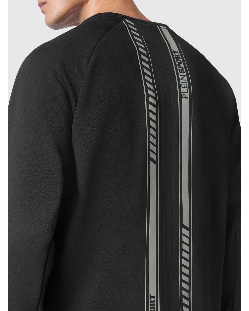 Philipp Plein Black Cotton Crewneck Sweatshirt With Zip Pockets And Logo Print for men