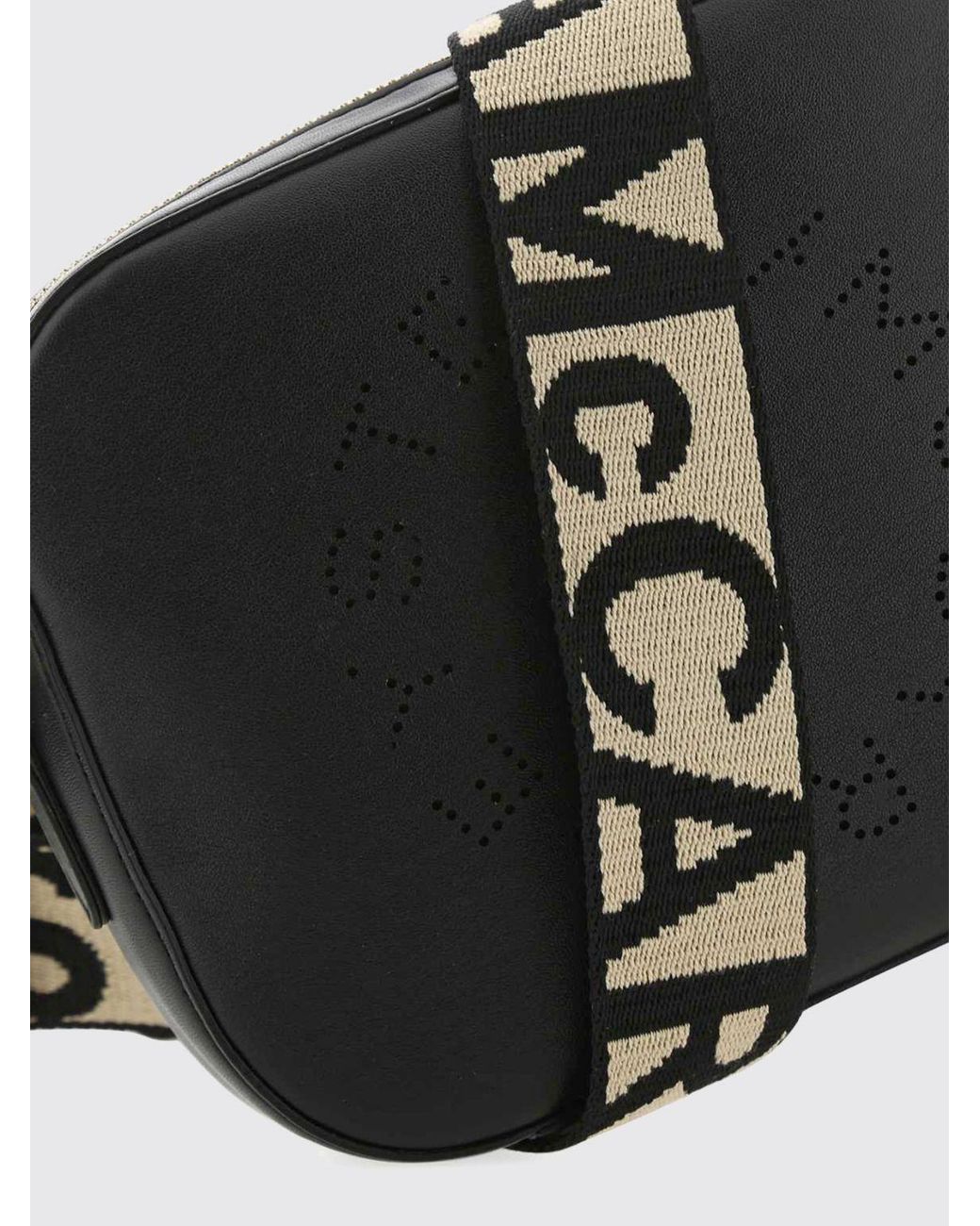 Stella McCartney Black Perforated Logo Mini Camera Bag With Logo Strap