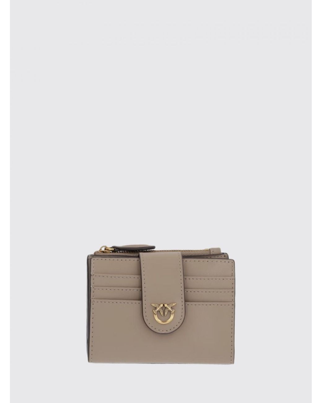 Pinko Natural Small Smooth Leather Wallet With Metallic Love Birds Logo