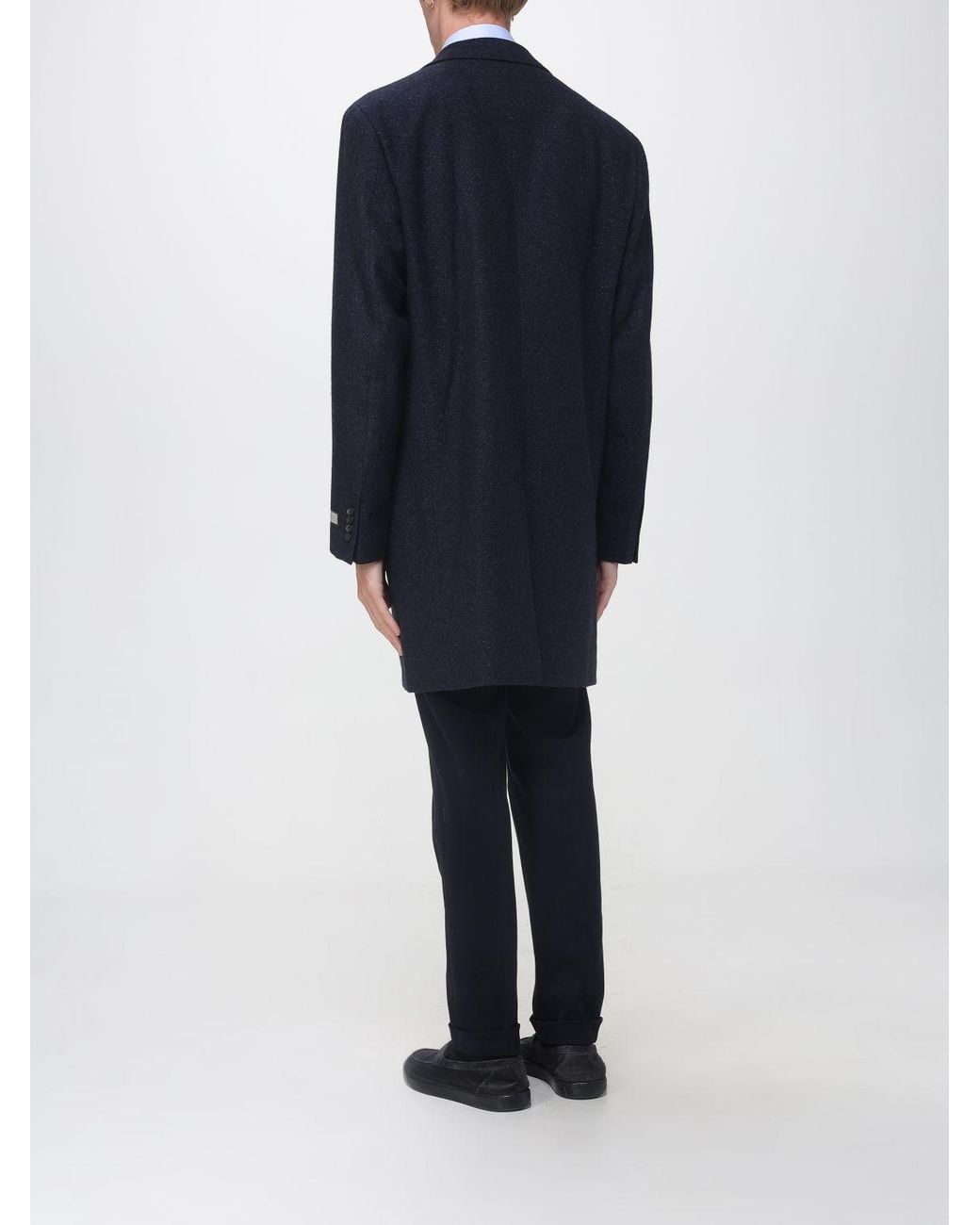 Canali Blue Single-Breasted Wool Blend Coat With Classic Lapels for men