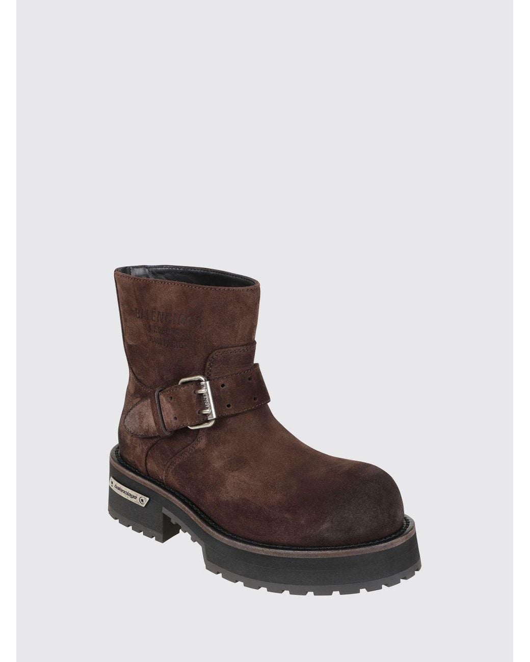 Balenciaga Brown Suede Calfskin Biker Boots With Lug Sole