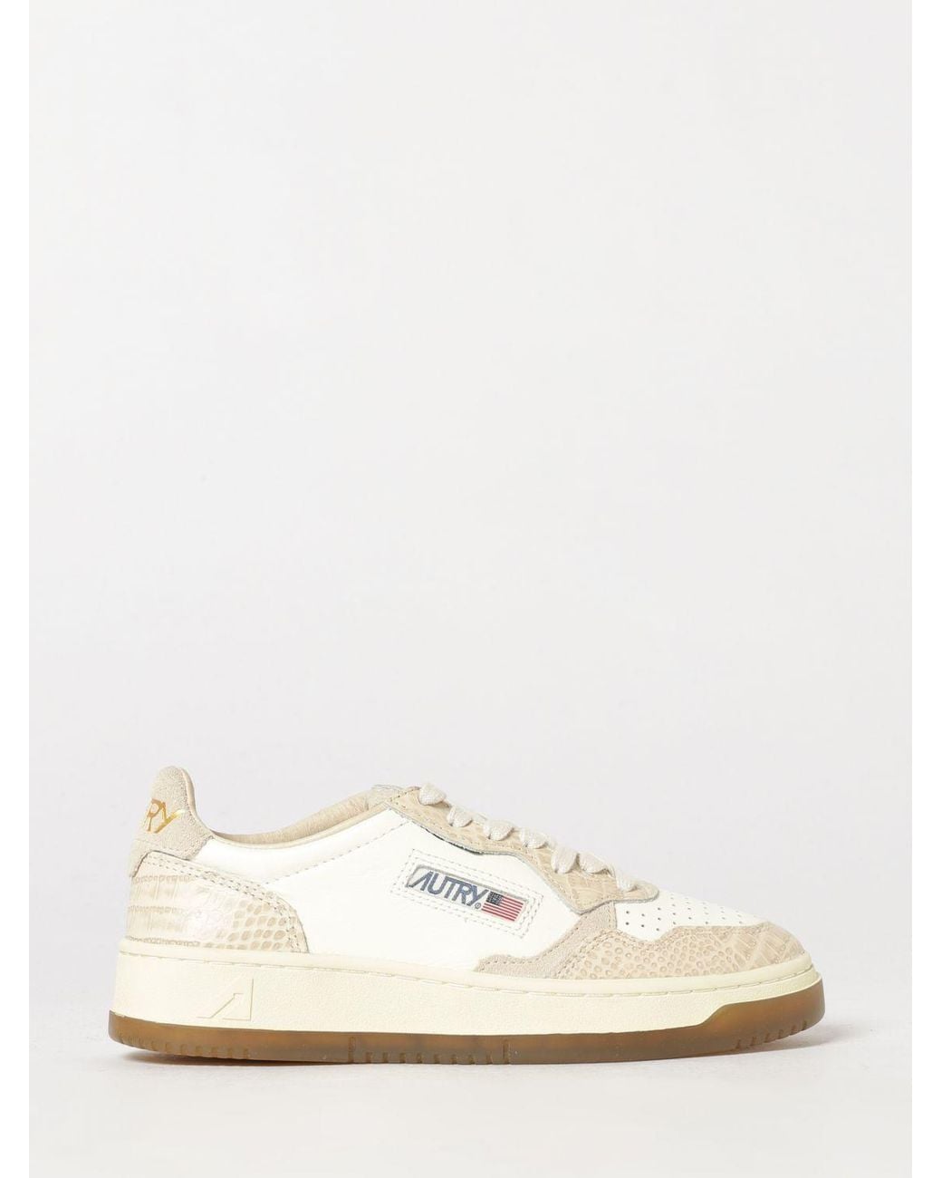 Autry Natural Medalist Low Super Vintage Leather And Suede Sneakers With Worn Effect
