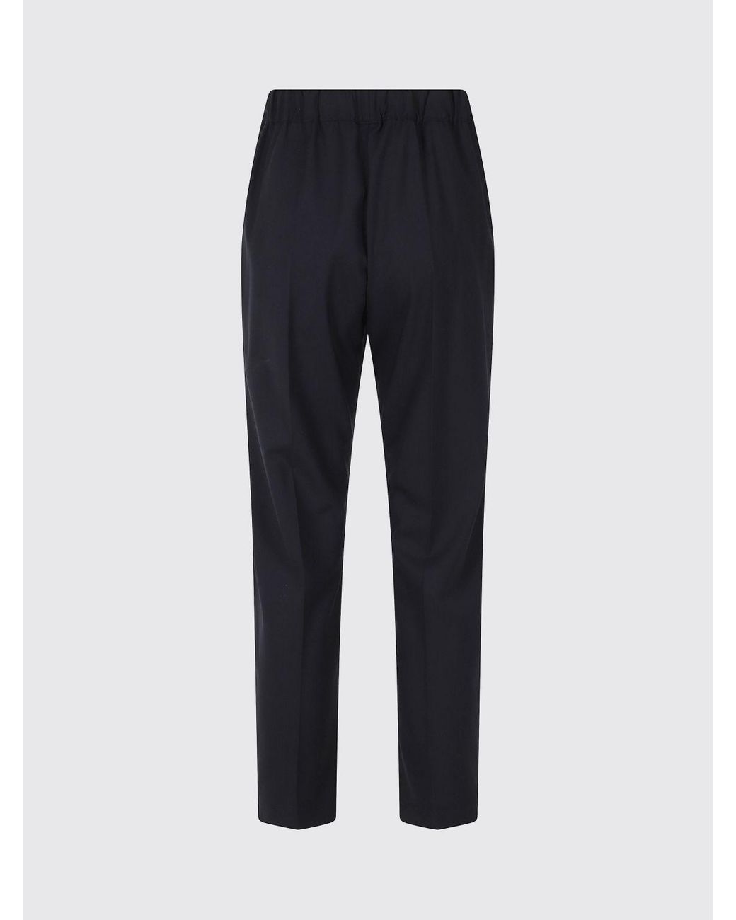Semicouture Blue Slim Fit Wool Blend Trousers With Drawstring Waist