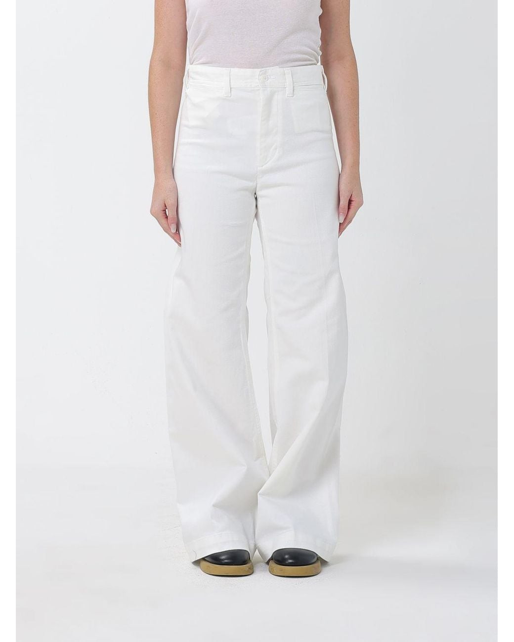 Polo Ralph Lauren White High-Waisted Flared Trousers