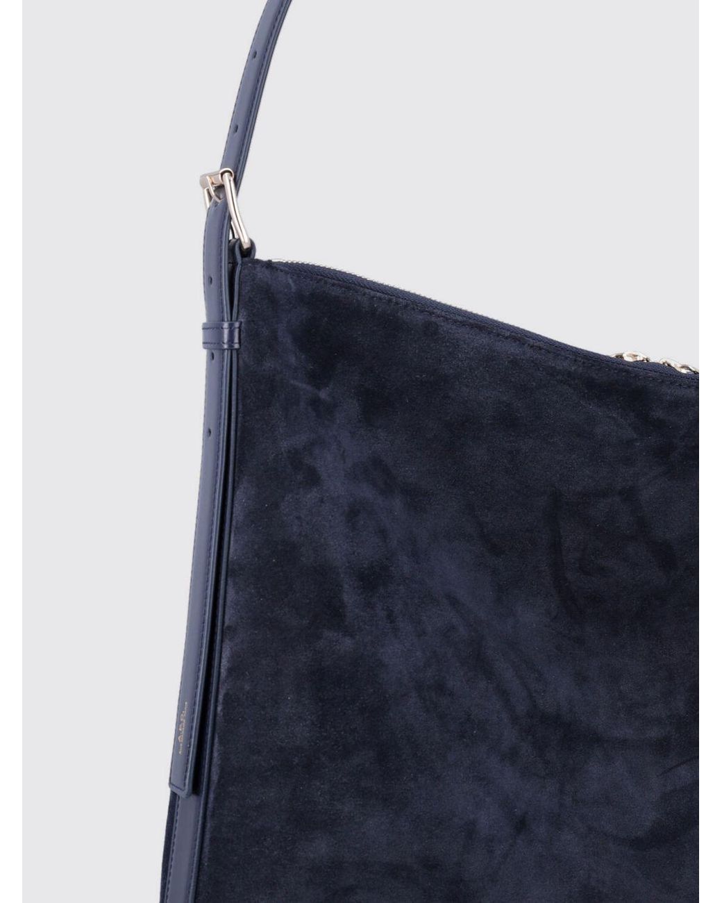A.P.C. Blue Large Vera Suede Shoulder Bag With Adjustable Handle And Zip Closure