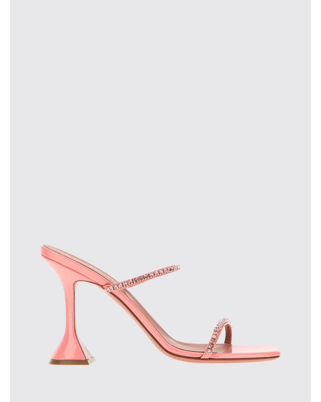 AMINA MUADDI Pink Patent Leather Gilda Mules With Crystals