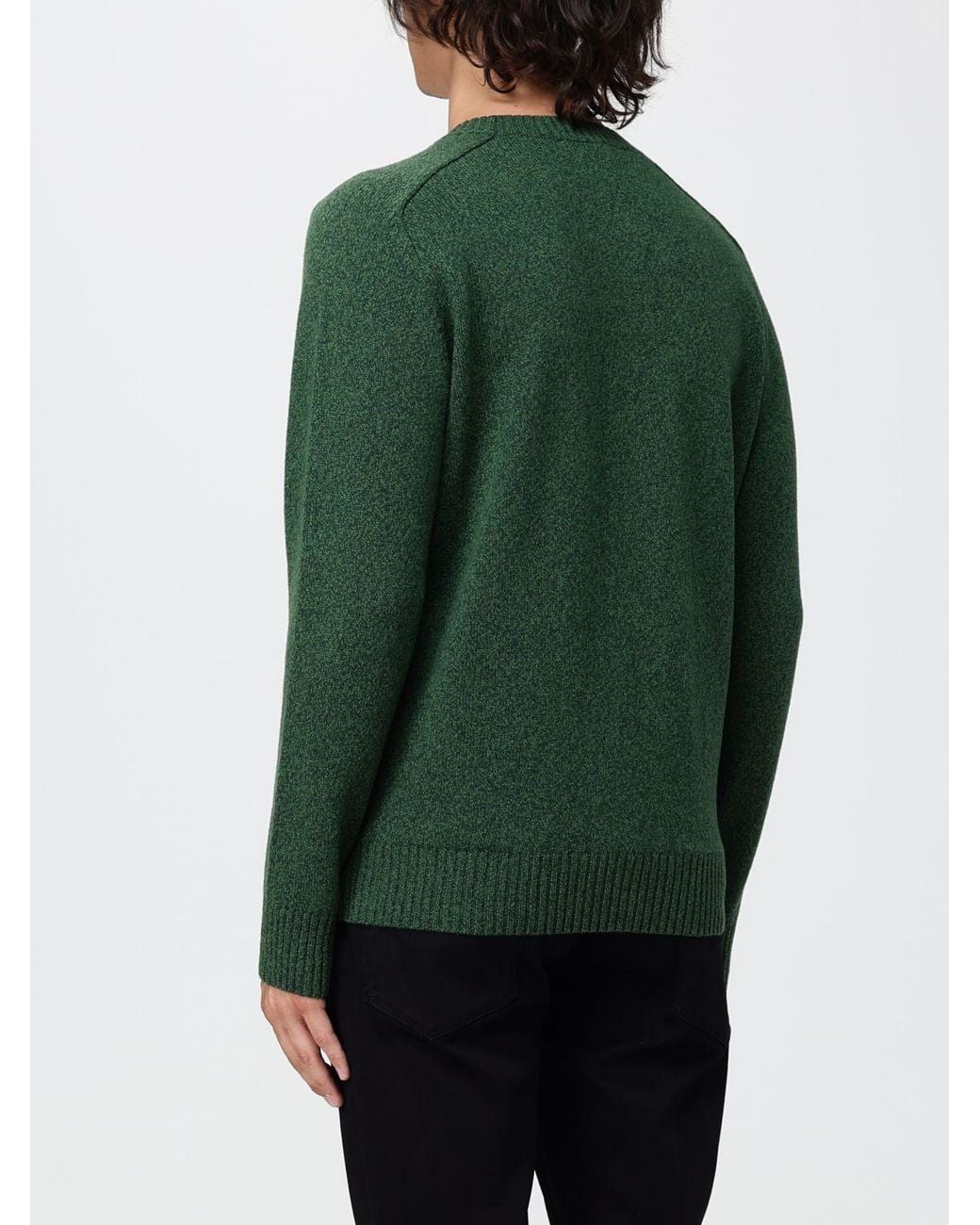 Brooksfield Green Pure Wool Crew-Neck Jumper With Ribbed Trims for men