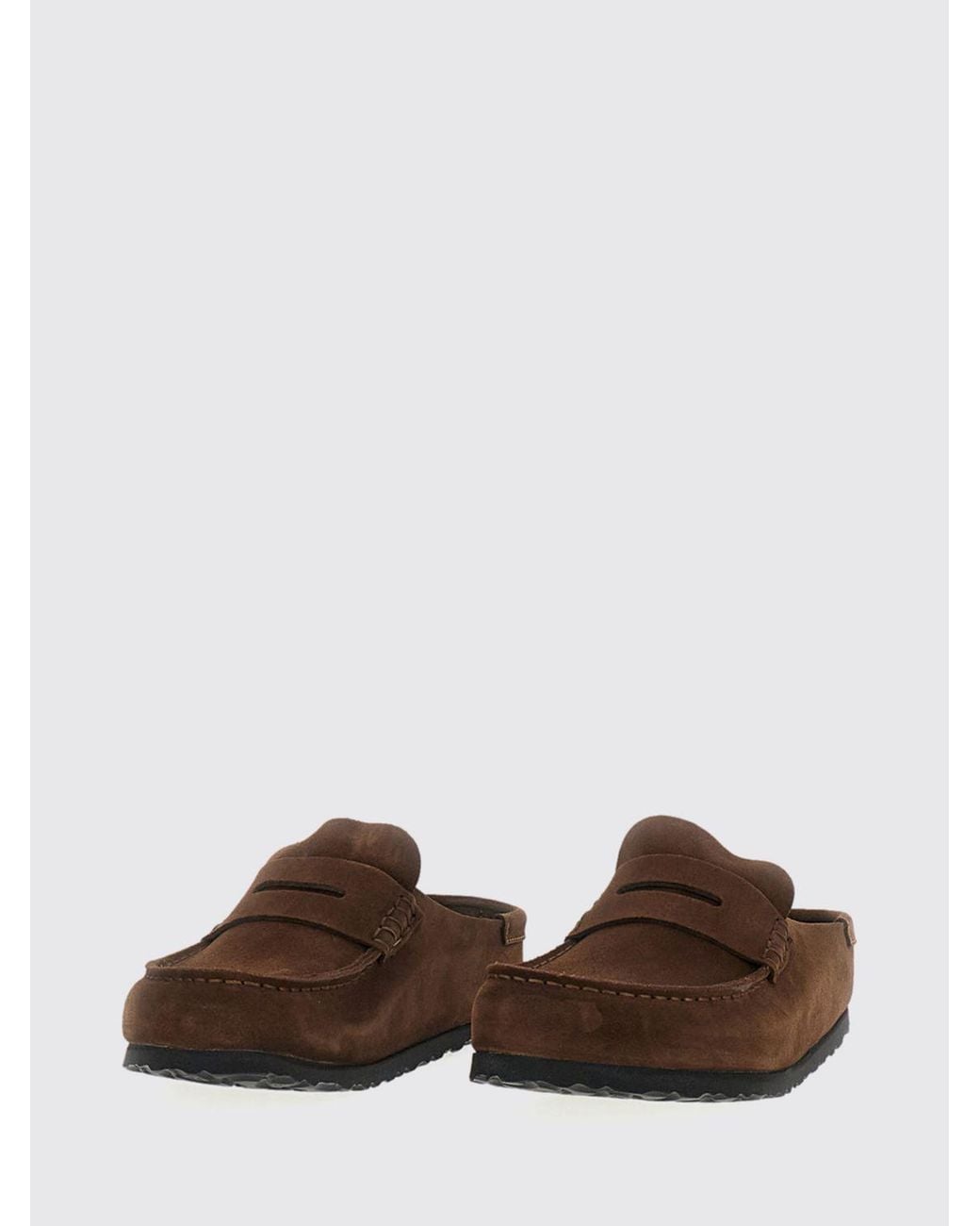 Birkenstock Brown Naples Suede Leather Mules With A Round Toe