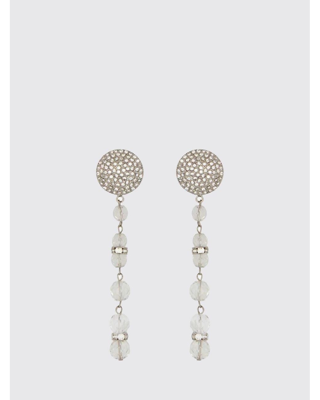 Alessandra Rich White Brass Earrings With Set Rhinestones