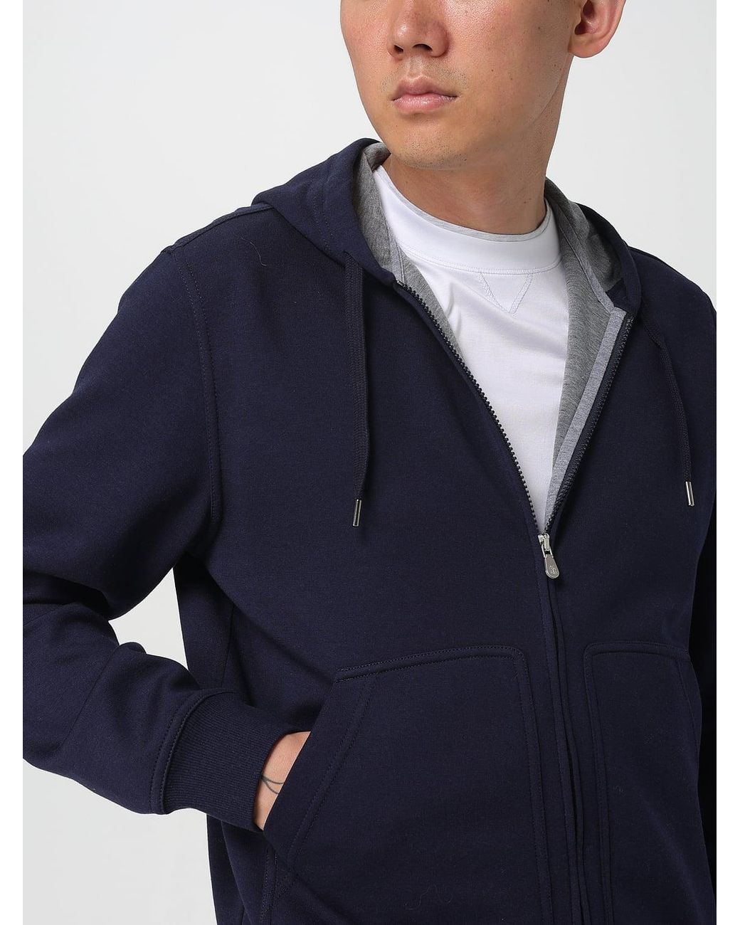 Brunello Cucinelli Blue Cotton And Cashmere Sweatshirt for men