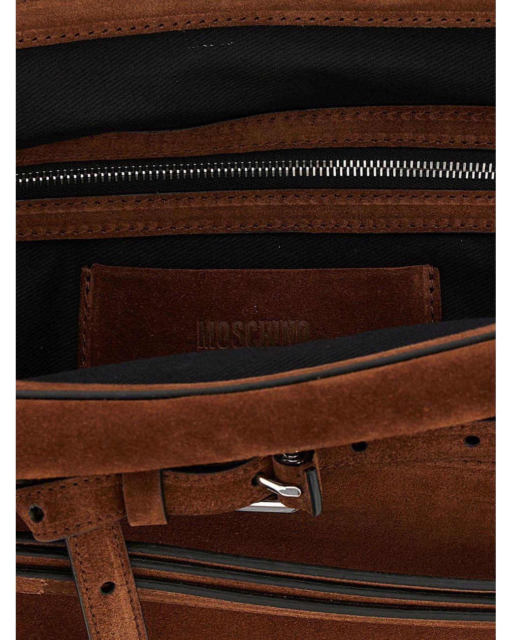 Moschino Couture Brown Tie Me Suede Clutch Bag With Shoulder Strap