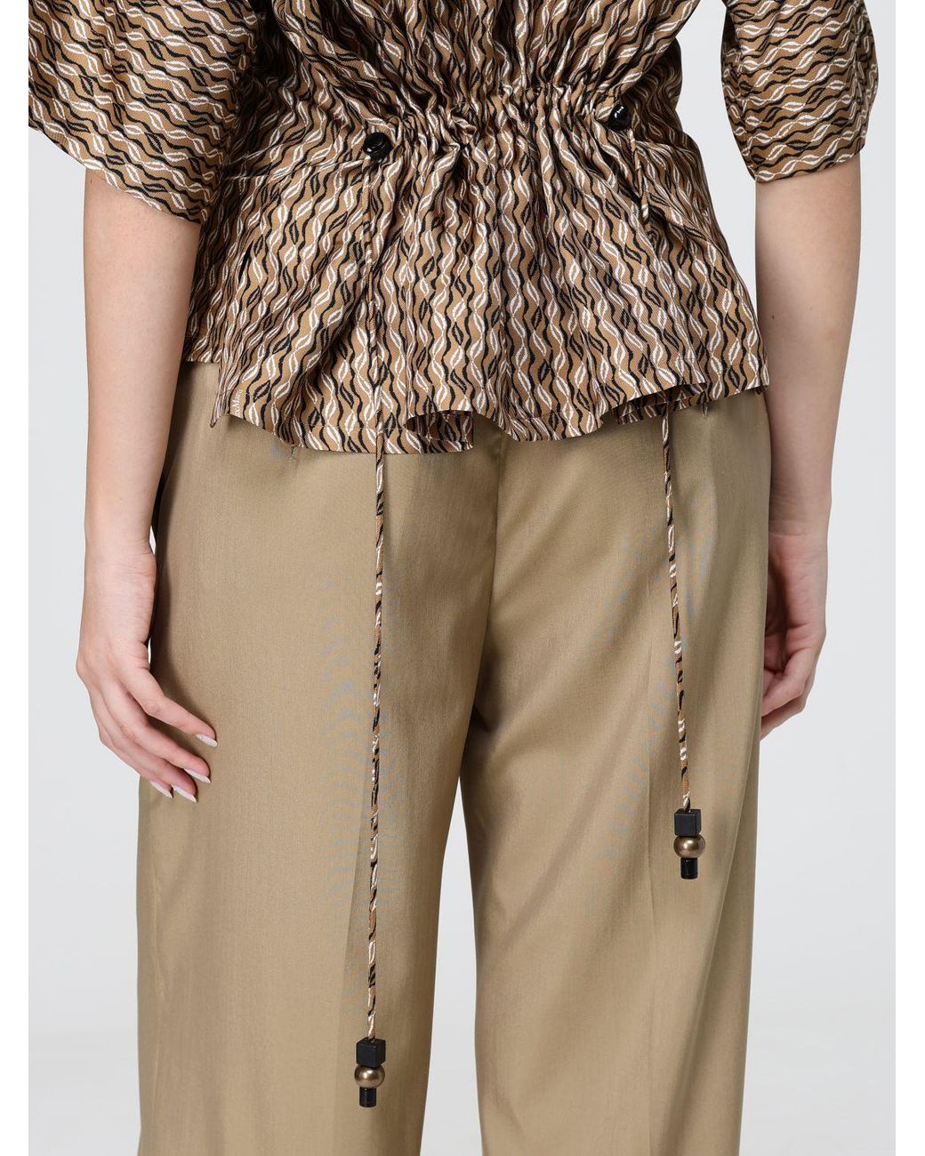 Max Mara Natural Geometric Print Silk Blouse With Drawstring Waist