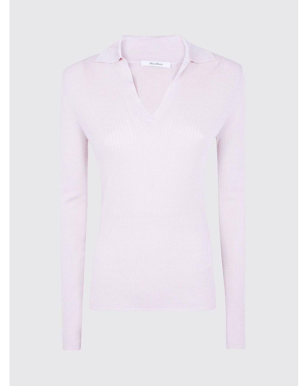 Max Mara Pink Ribbed Silk And Cashmere Knit Polo With V-Neck And Slim Fit